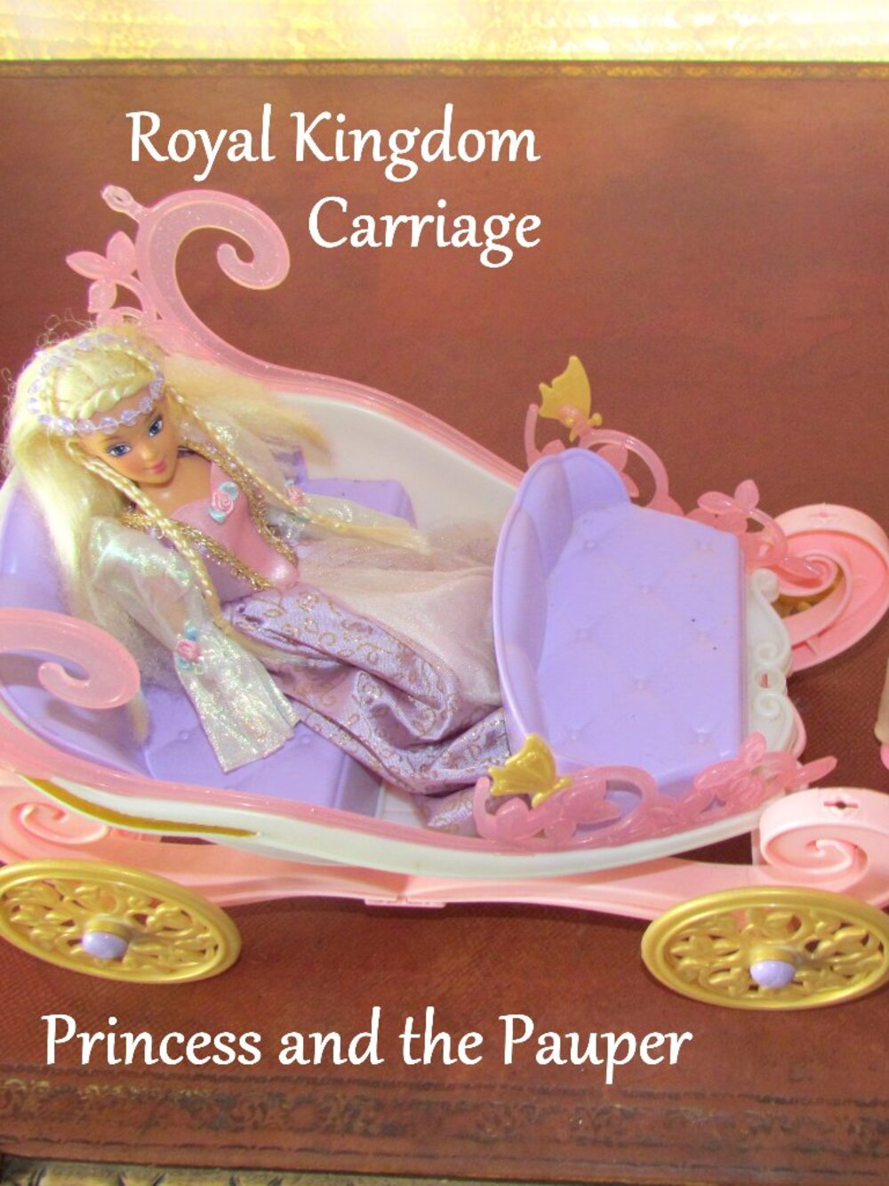 BARBIE CARRIAGE, ROYAL KINGDOM FANCY OPEN COACH, PINK, LAVENDER - VEHICLE ONLY